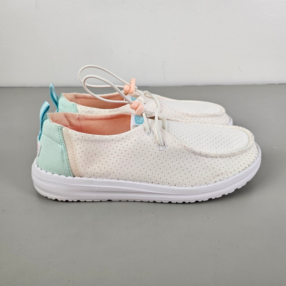 Hey Dude Wendy White Perforated Sport Pastel Slip On Loafers Shoes Women Size 6